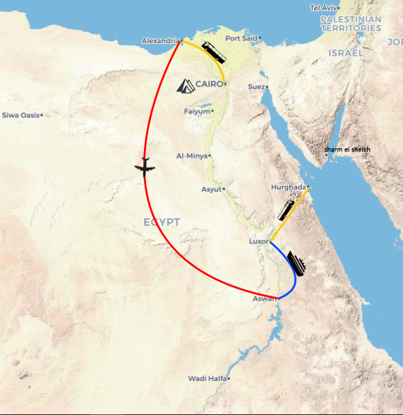 Exotic Egypt: Pyramids, Nile Cruise, Hurghada & Alexandria map