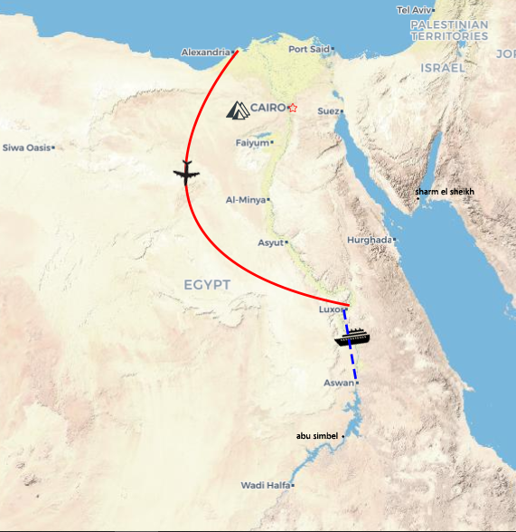 Cairo and X-mas Cruise: Pyramids, Nile & Abu Simbel map
